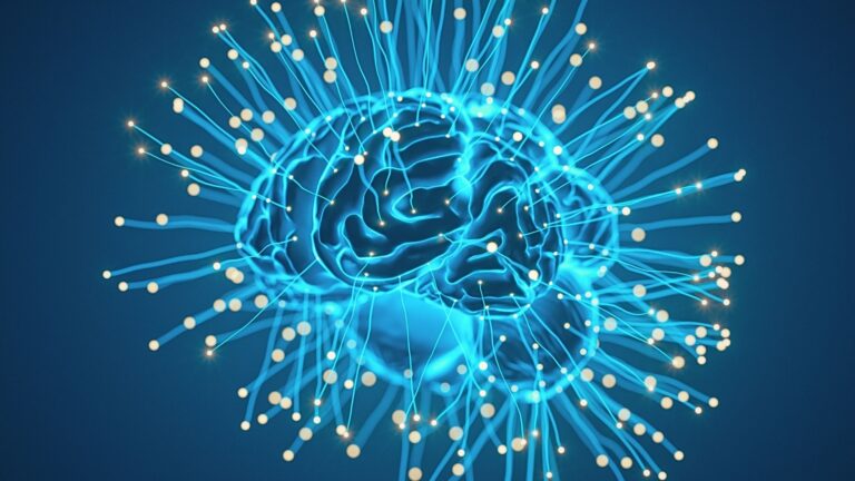Eine stilisierte Grafik eines menschlichen Gehirns, aus dem leuchtende Nervenbahnen wachsen, um das Prinzip der Neuroplastizität und das Trainieren des Gehirns zu symbolisieren.